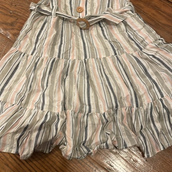 EUC Rare Editions Stripe Sleeveless Belted Dress, White and Grey Combo size 5 - Picture 5 of 9